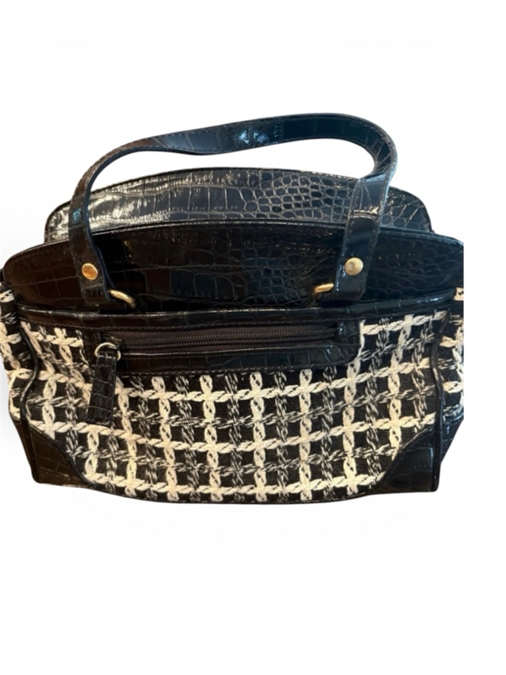 Black and White Woven Tote Handbag - Stylish Everyday Carry